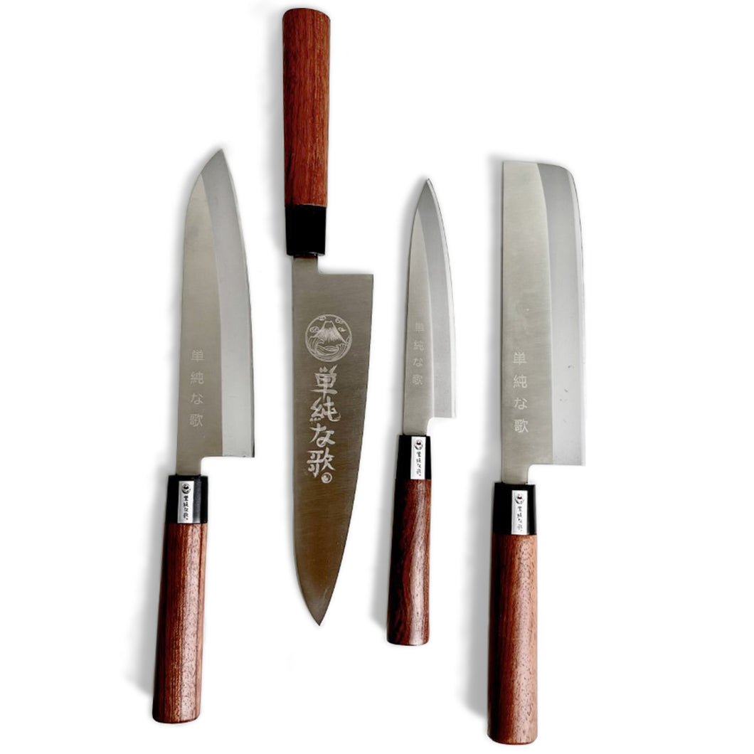 Traditional Japanese Professional Kitchen Chef Knife Set - Premium Gyuto Santoku Nakiri Petty High Corrosion Resistance Full Tang Knife Set